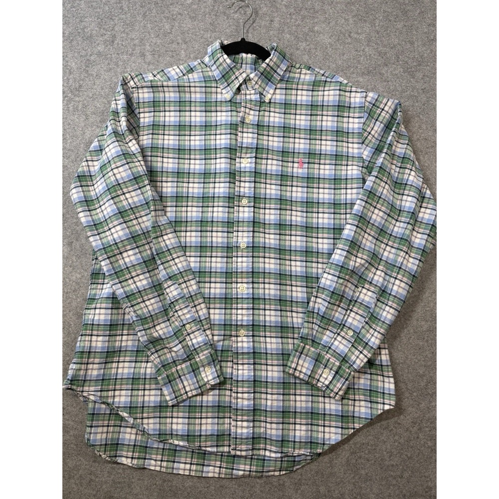 Polo Ralph Lauren Shirt Mens L Classic Fit Green Blue Plaid Pink Pony